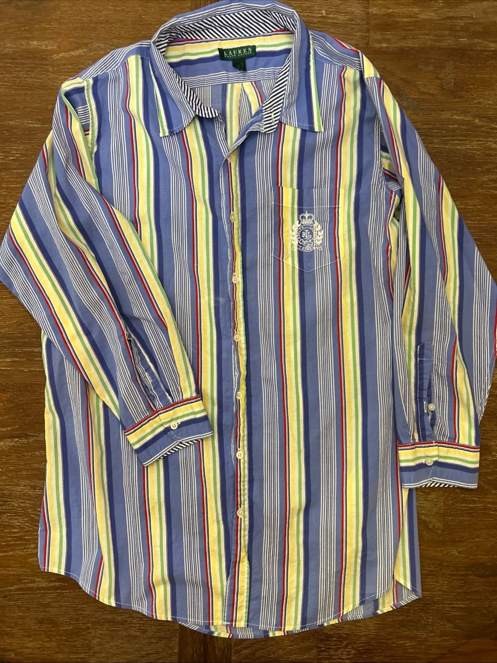 Lauren Ralph Lauren Button Down Shirt L XL Striped Anchor Logo